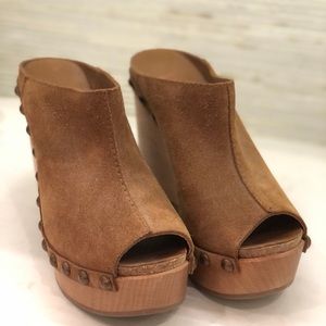 Pedro Garcia Suede Peep Toe Wooden Wedge Mule